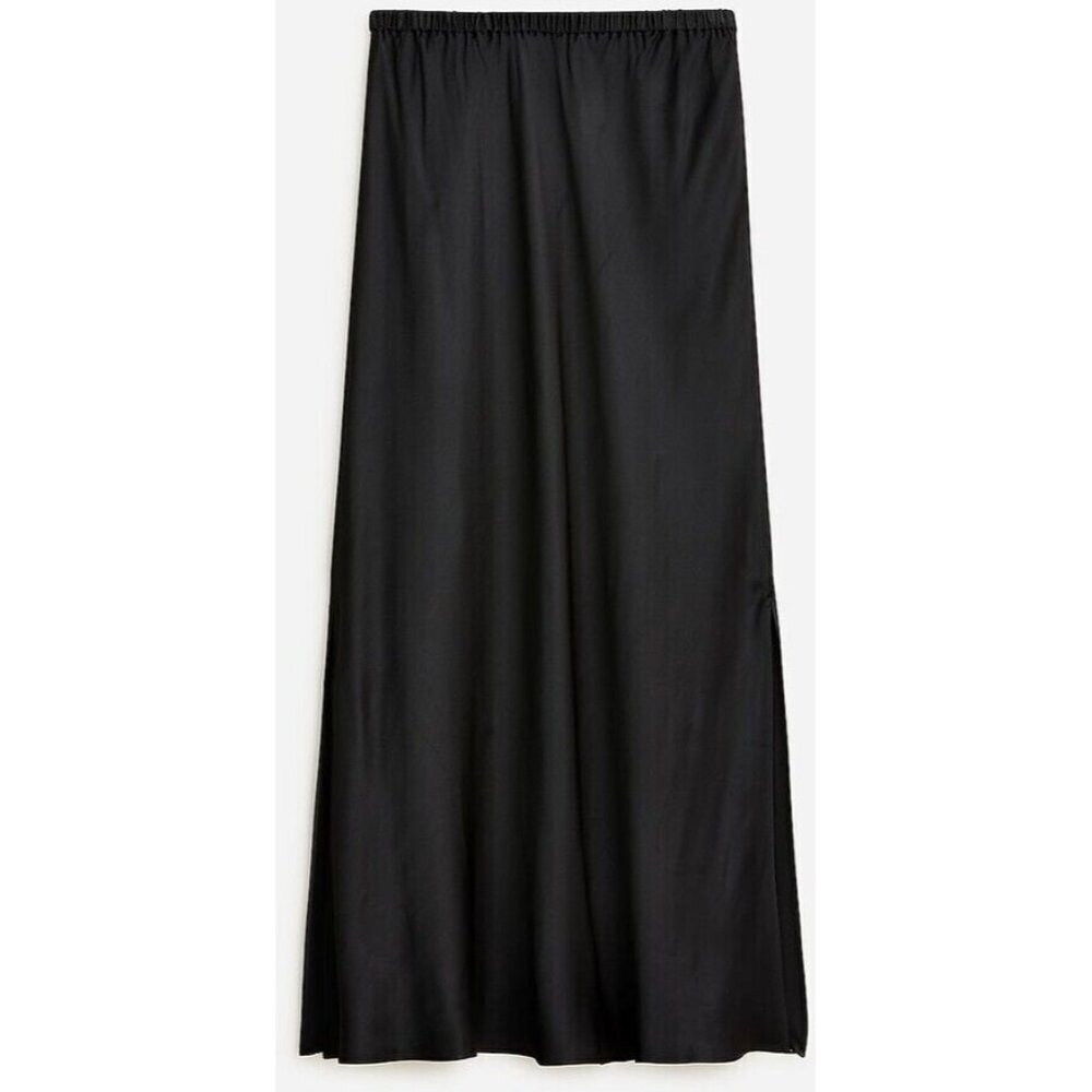 NWT J.Crew Collection Side-slit Pull-on Maxi in Black Luster Crepe Skirt S